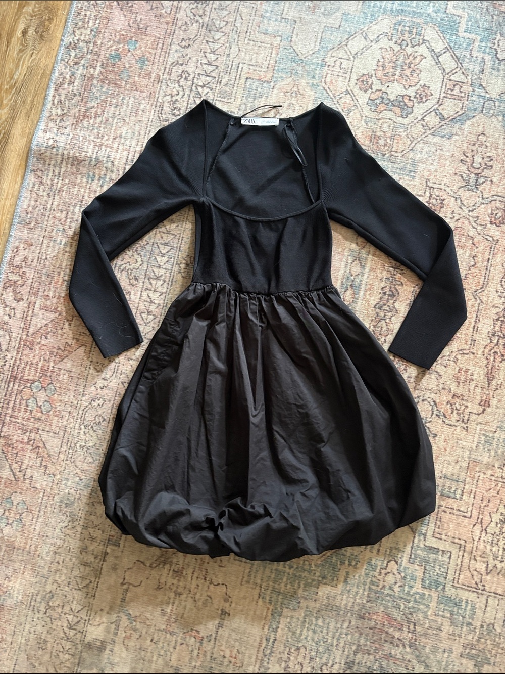 Zara Black Long Sleeve Bubble-Hem Dress